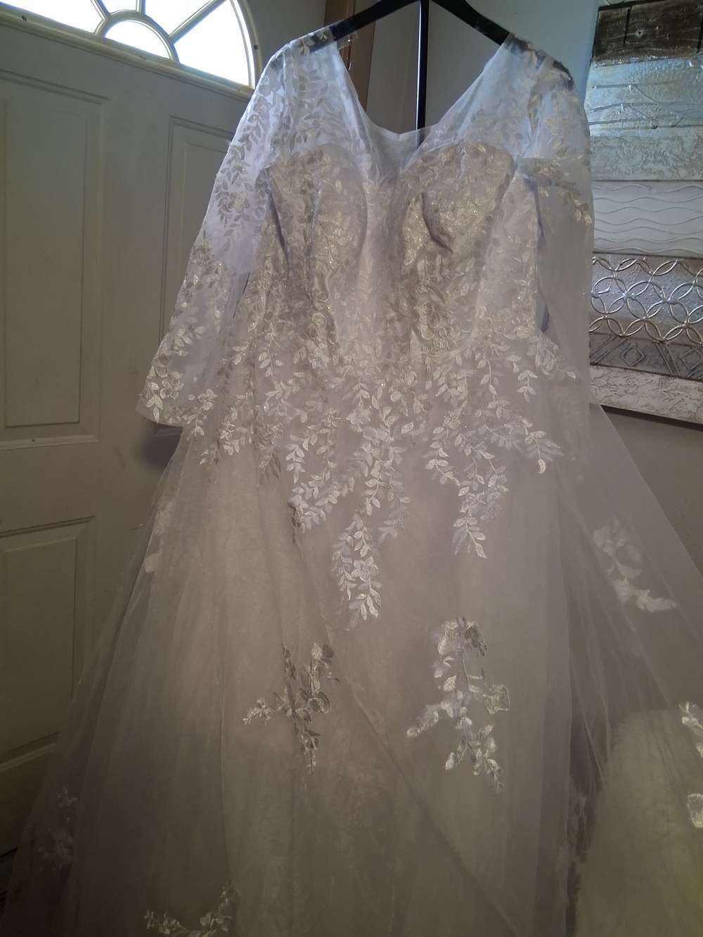 White Lace A-Line Bridal Gown with Long Sleeves Size 24